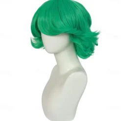 Green Flip Wig Girls Tatsumaki Wig Short Fluffy Bob Wig Green Cosplay Wig Women Synthetic Carnival Costume Wig