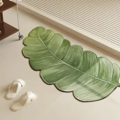Green Plant Bathroom Mat, Bathroom Water Absorbing Mat, Home-shaped Door Mat, Silicate Mud Rug