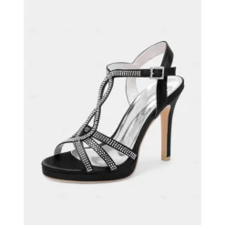 Green Rhinestone High Heel Strappy Sandals for Women's Cocktail Parties and Evening Occasions and Wedding