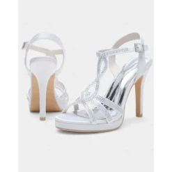 Green Rhinestone High Heel Strappy Sandals for Women's Cocktail Parties and Evening Occasions and Wedding