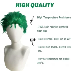 Green Spiky Short Wig Layered Wig for Men for Anime Cospaly Costume Staight Synthetic Wig for Carnival Christmas Event with Wig Cap St.Patrick's Day Wigs