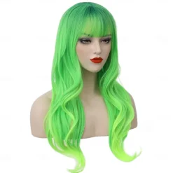 Green Wig Long Wavy Green Wig with Bangs Lime Green Wig for Women Long Ombre Green Wig Cosplay Wig Heat Resistant Synthetic Wig For Carvinal