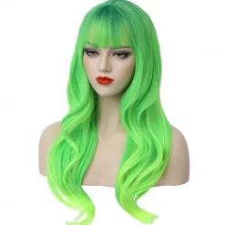 Green Wig Long Wavy Green Wig with Bangs Lime Green Wig for Women Long Ombre Green Wig Cosplay Wig Heat Resistant Synthetic Wig For Carvinal