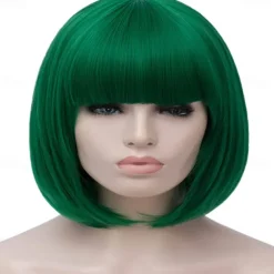 Green Wigs for Women 12'' Short Green Bob Wig with Bangs Natural Synthetic Soft Wig Cute Colored Wigs for St Patrick's Day Party Halloween St.Patrick's Day Wigs