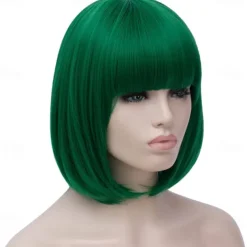 Green Wigs for Women 12'' Short Green Bob Wig with Bangs Natural Synthetic Soft Wig Cute Colored Wigs for St Patrick's Day Party Halloween St.Patrick's Day Wigs