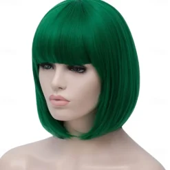 Green Wigs for Women 12'' Short Green Bob Wig with Bangs Natural Synthetic Soft Wig Cute Colored Wigs for St Patrick's Day Party Halloween St.Patrick's Day Wigs