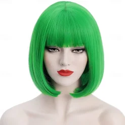 Green Wigs for Women 12'' Short Green Bob Wig with Bangs Natural Soft Green Wig for St Patricks Day Party BU239LGR Halloween Wigs St.Patrick's Day Wigs