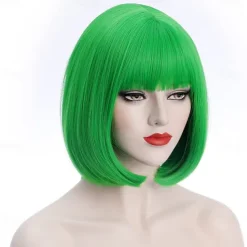 Green Wigs for Women 12'' Short Green Bob Wig with Bangs Natural Soft Green Wig for St Patricks Day Party BU239LGR Halloween Wigs St.Patrick's Day Wigs