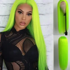 Green Wigs Long Straight Synthetic Wig Irish Green Heat Resistant No Lace Front Wigs with Baby Hair Glueless Peluca for St Patricks Cosplay Party for Fashion Women 22 Inch Halloween Wigs