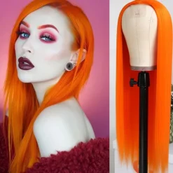 Green Wigs Long Straight Synthetic Wig Irish Green Heat Resistant No Lace Front Wigs with Baby Hair Glueless Peluca for St Patricks Cosplay Party for Fashion Women 22 Inch Halloween Wigs