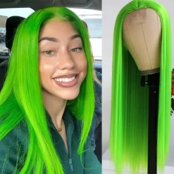 Green Wigs Long Straight Synthetic Wig Irish Green Heat Resistant No Lace Front Wigs with Baby Hair Glueless Peluca for St Patricks Cosplay Party for Fashion Women 22 Inch Halloween Wigs