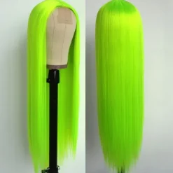 Green Wigs Long Straight Synthetic Wig Irish Green Heat Resistant No Lace Front Wigs with Baby Hair Glueless Peluca for St Patricks Cosplay Party for Fashion Women 22 Inch Halloween Wigs