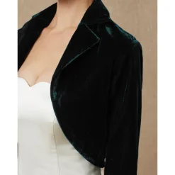 Green Women's Bolero Shrug Velvet Coats / Jackets Elegant Keep Warm 3/4 Length Sleeve Velvet Wedding Guest Wraps With Pure Color For Wedding Fall & Winter dress to impress