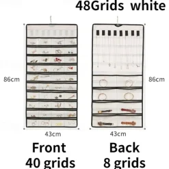 48Grids Hanging Jewelry Storage Earrings Necklace Bracelet Hanging Transparent Bag With Compartments Holder Organizer
