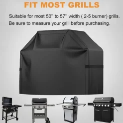 Grill Cover, BBQ Grill Cover, Waterproof, Weather Resistant, Rip-Proof, Anti-UV, Fade Resistant, With Adjustable Strap, 57 Inch, Black