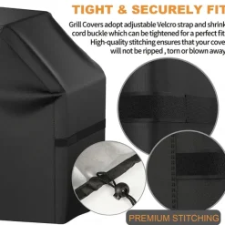 Grill Cover, BBQ Grill Cover, Waterproof, Weather Resistant, Rip-Proof, Anti-UV, Fade Resistant, With Adjustable Strap, 57 Inch, Black