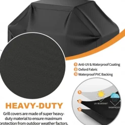 Grill Cover, BBQ Grill Cover, Waterproof, Weather Resistant, Rip-Proof, Anti-UV, Fade Resistant, With Adjustable Strap, 57 Inch, Black