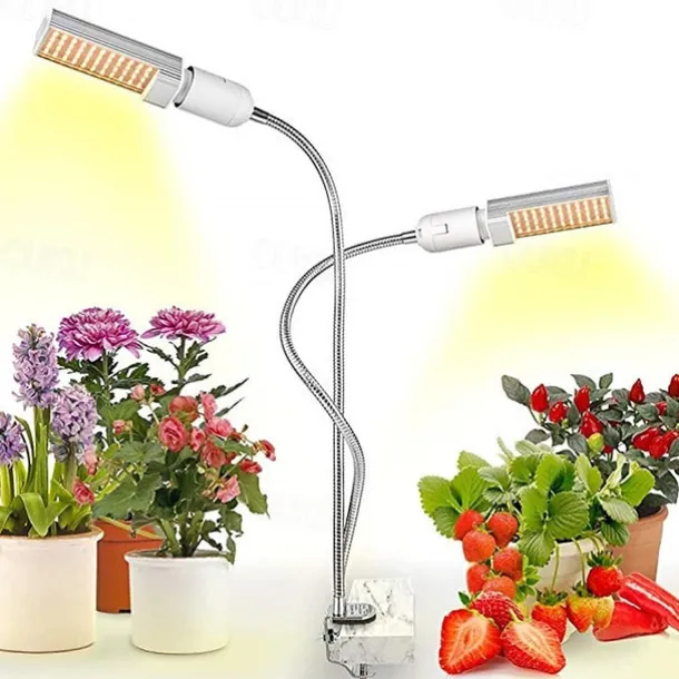 Grow Light for Indoor Plants LED Plant Growing Light LED Plant Grow Light Sunlike Full Spectrum 45W E27 Dual Head Flexible Gooseneck for Greenhouse flower Phyto lamp