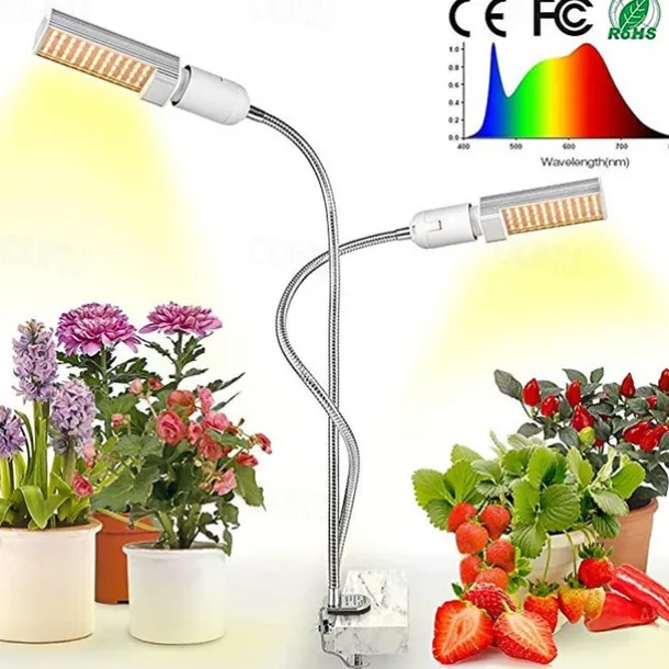 Grow Light for Indoor Plants LED Plant Growing Light LED Plant Grow Light Sunlike Full Spectrum 45W E27 Dual Head Flexible Gooseneck for Greenhouse flower Phyto lamp