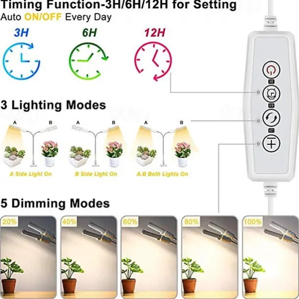 Grow Light for Indoor Plants LED Plant Growing Light LED Plant Grow Light Sunlike Full Spectrum 45W E27 Dual Head Flexible Gooseneck for Greenhouse flower Phyto lamp