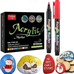 Guangna 12/24/36 Colors Acrylic Paint Pens Brush Marker Pen For Rock Painting, Stone, Ceramic, Glass, Wood, Canvas ,DIY Art Making Supplies,Perfect For Easter Decoration,Perfect For Easter Decoration