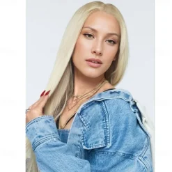 Gwen Stefani Inspired Wig Straight Asymmetrical Wig Long Blonde Synthetic Hair Women's Fashionable Design Soft Natural Blonde