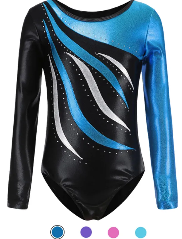 Gymnastics Leotards Women's Girls' Bodysuit Leotard Spandex High Elasticity Breathable Handmade Sparkly Long Sleeve Training Competition Dance Rhythmic Gymnastics Artistic Gymnastics Blue Sky Blue