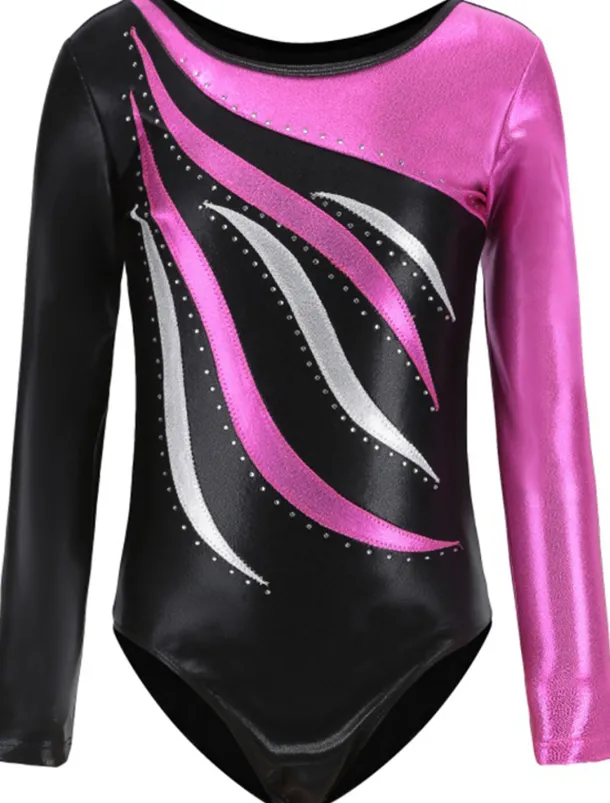 Gymnastics Leotards Women's Girls' Bodysuit Leotard Spandex High Elasticity Breathable Handmade Sparkly Long Sleeve Training Competition Dance Rhythmic Gymnastics Artistic Gymnastics Blue Sky Blue