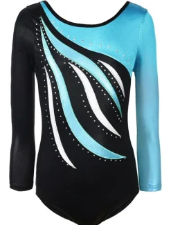Gymnastics Leotards Women's Girls' Bodysuit Leotard Spandex High Elasticity Breathable Handmade Sparkly Long Sleeve Training Competition Dance Rhythmic Gymnastics Artistic Gymnastics Blue Sky Blue