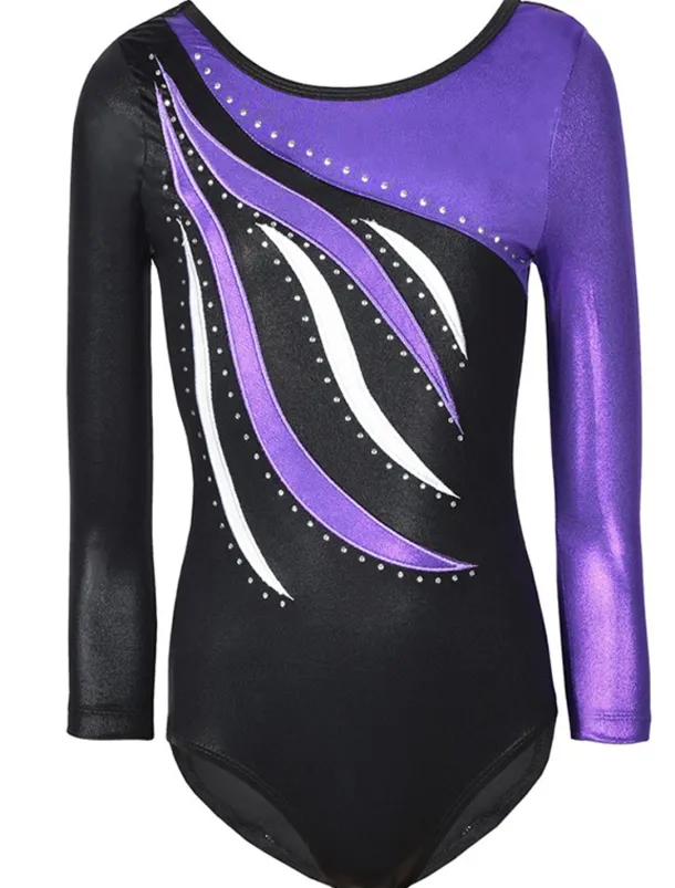 Gymnastics Leotards Women's Girls' Bodysuit Leotard Spandex High Elasticity Breathable Handmade Sparkly Long Sleeve Training Competition Dance Rhythmic Gymnastics Artistic Gymnastics Blue Sky Blue