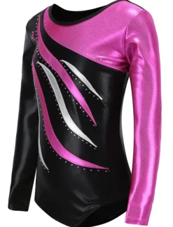 Gymnastics Leotards Women's Girls' Bodysuit Leotard Spandex High Elasticity Breathable Handmade Sparkly Long Sleeve Training Competition Dance Rhythmic Gymnastics Artistic Gymnastics Blue Sky Blue