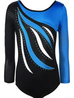 Gymnastics Leotards Women's Girls' Bodysuit Leotard Spandex High Elasticity Breathable Handmade Sparkly Long Sleeve Training Competition Dance Rhythmic Gymnastics Artistic Gymnastics Blue Sky Blue
