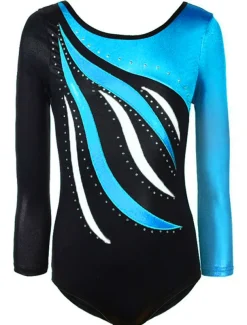 Gymnastics Leotards Women's Girls' Bodysuit Leotard Spandex High Elasticity Breathable Handmade Sparkly Long Sleeve Training Competition Dance Rhythmic Gymnastics Artistic Gymnastics Blue Sky Blue