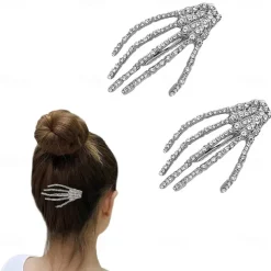 Hair Barrettes Halloween Hair Accessories for Women Girls Silver Skeleton Hand Hair Clips Punk Horror Bone Hair Clip Barrettes for Party Cosplay 2pcs