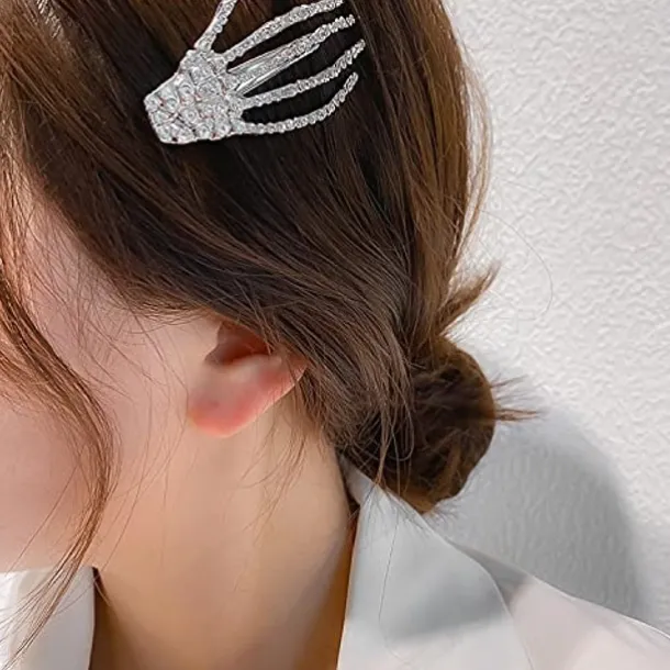 Hair Barrettes Halloween Hair Accessories for Women Girls Silver Skeleton Hand Hair Clips Punk Horror Bone Hair Clip Barrettes for Party Cosplay 2pcs