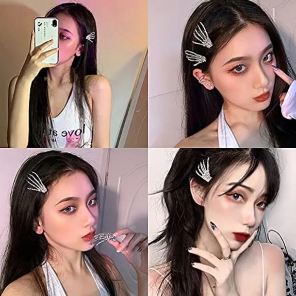 Hair Barrettes Halloween Hair Accessories for Women Girls Silver Skeleton Hand Hair Clips Punk Horror Bone Hair Clip Barrettes for Party Cosplay 2pcs