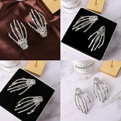 Hair Barrettes Halloween Hair Accessories for Women Girls Silver Skeleton Hand Hair Clips Punk Horror Bone Hair Clip Barrettes for Party Cosplay 2pcs
