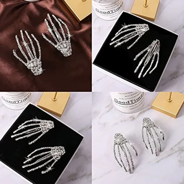 Hair Barrettes Halloween Hair Accessories for Women Girls Silver Skeleton Hand Hair Clips Punk Horror Bone Hair Clip Barrettes for Party Cosplay 2pcs