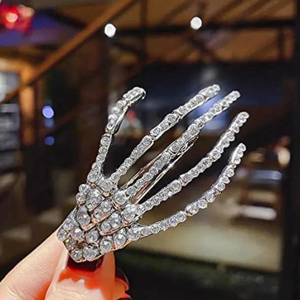 Hair Barrettes Halloween Hair Accessories for Women Girls Silver Skeleton Hand Hair Clips Punk Horror Bone Hair Clip Barrettes for Party Cosplay 2pcs