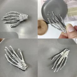 Hair Barrettes Halloween Hair Accessories for Women Girls Silver Skeleton Hand Hair Clips Punk Horror Bone Hair Clip Barrettes for Party Cosplay 2pcs