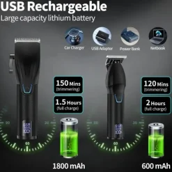 Hair Clipper And Hair Trimmer Kit Professional Hair Clippers For Men Cordless Barber Clippers Machine Rechargeable Outliner Trimmer Mens Beard Trimmer Electric Hair Cutting Grooming Kit