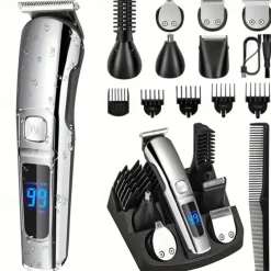 Hair Clipper Waterproof Beard Trimmer for Men - Includes Nose Hair Trimmer Body Shaver and Grooming Kit - Perfect Gift for Father's Day