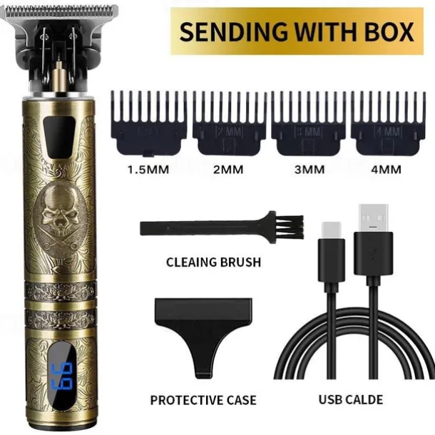 Hair Clippers for Men oupool Professional Cordless Hair Trimmer - Electric T-Blade Beard Trimmer Shaver Edgers Zero Gapped Mens Grooming Kit Rechargeable LCD Hair Cutting Kit - Gifts for Men(Gold)