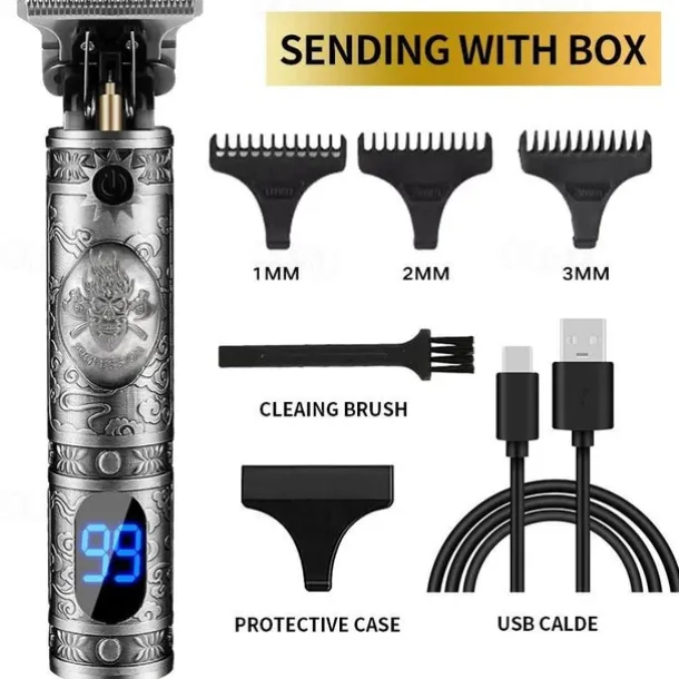 Hair Clippers for Men oupool Professional Cordless Hair Trimmer - Electric T-Blade Beard Trimmer Shaver Edgers Zero Gapped Mens Grooming Kit Rechargeable LCD Hair Cutting Kit - Gifts for Men(Gold)