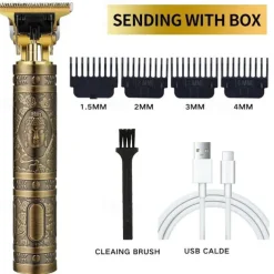 Hair Clippers for Men oupool Professional Cordless Hair Trimmer - Electric T-Blade Beard Trimmer Shaver Edgers Zero Gapped Mens Grooming Kit Rechargeable LCD Hair Cutting Kit - Gifts for Men(Gold)