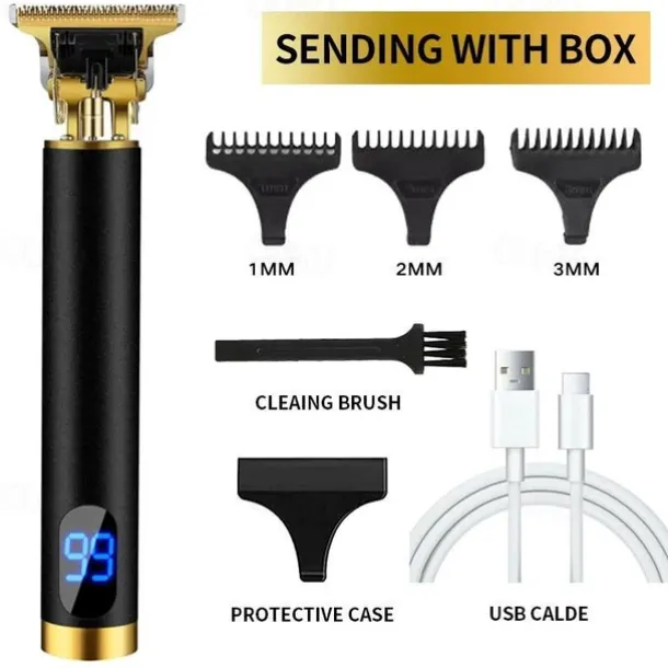 Hair Clippers for Men oupool Professional Cordless Hair Trimmer - Electric T-Blade Beard Trimmer Shaver Edgers Zero Gapped Mens Grooming Kit Rechargeable LCD Hair Cutting Kit - Gifts for Men(Gold)