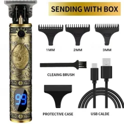 Hair Clippers for Men oupool Professional Cordless Hair Trimmer - Electric T-Blade Beard Trimmer Shaver Edgers Zero Gapped Mens Grooming Kit Rechargeable LCD Hair Cutting Kit - Gifts for Men(Gold)