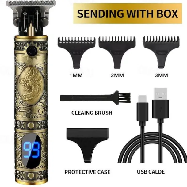 Hair Clippers for Men oupool Professional Cordless Hair Trimmer - Electric T-Blade Beard Trimmer Shaver Edgers Zero Gapped Mens Grooming Kit Rechargeable LCD Hair Cutting Kit - Gifts for Men(Gold)