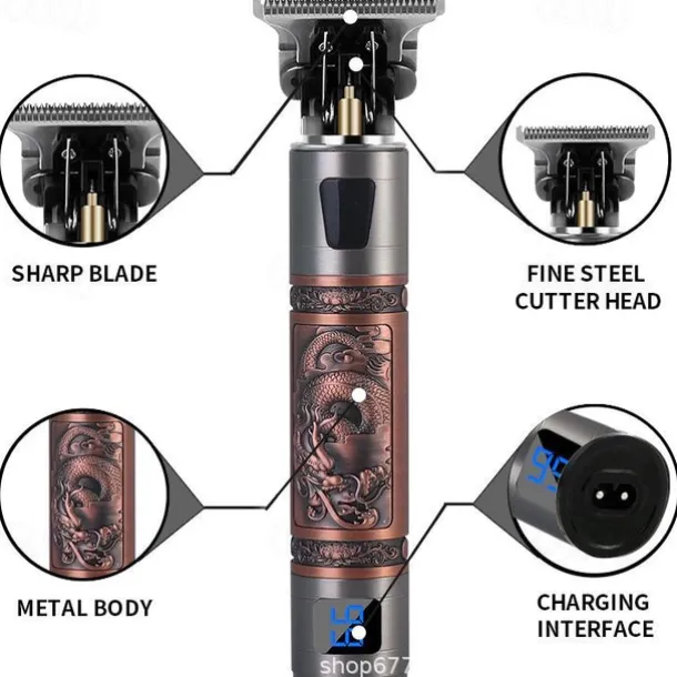 Hair Clippers for Men oupool Professional Cordless Hair Trimmer - Electric T-Blade Beard Trimmer Shaver Edgers Zero Gapped Mens Grooming Kit Rechargeable LCD Hair Cutting Kit - Gifts for Men(Gold)