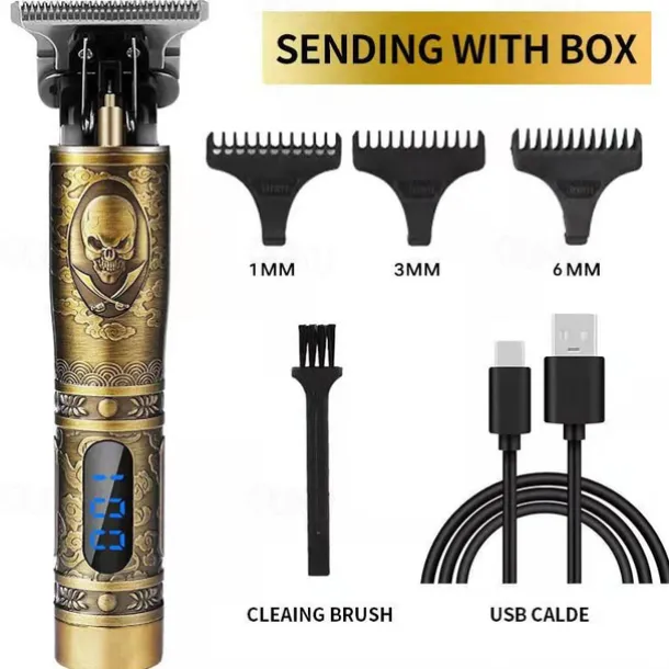 Hair Clippers for Men oupool Professional Cordless Hair Trimmer - Electric T-Blade Beard Trimmer Shaver Edgers Zero Gapped Mens Grooming Kit Rechargeable LCD Hair Cutting Kit - Gifts for Men(Gold)